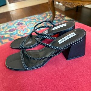 Steve Madden Black Braided Strap Block Heel Sandals NWOT 10M